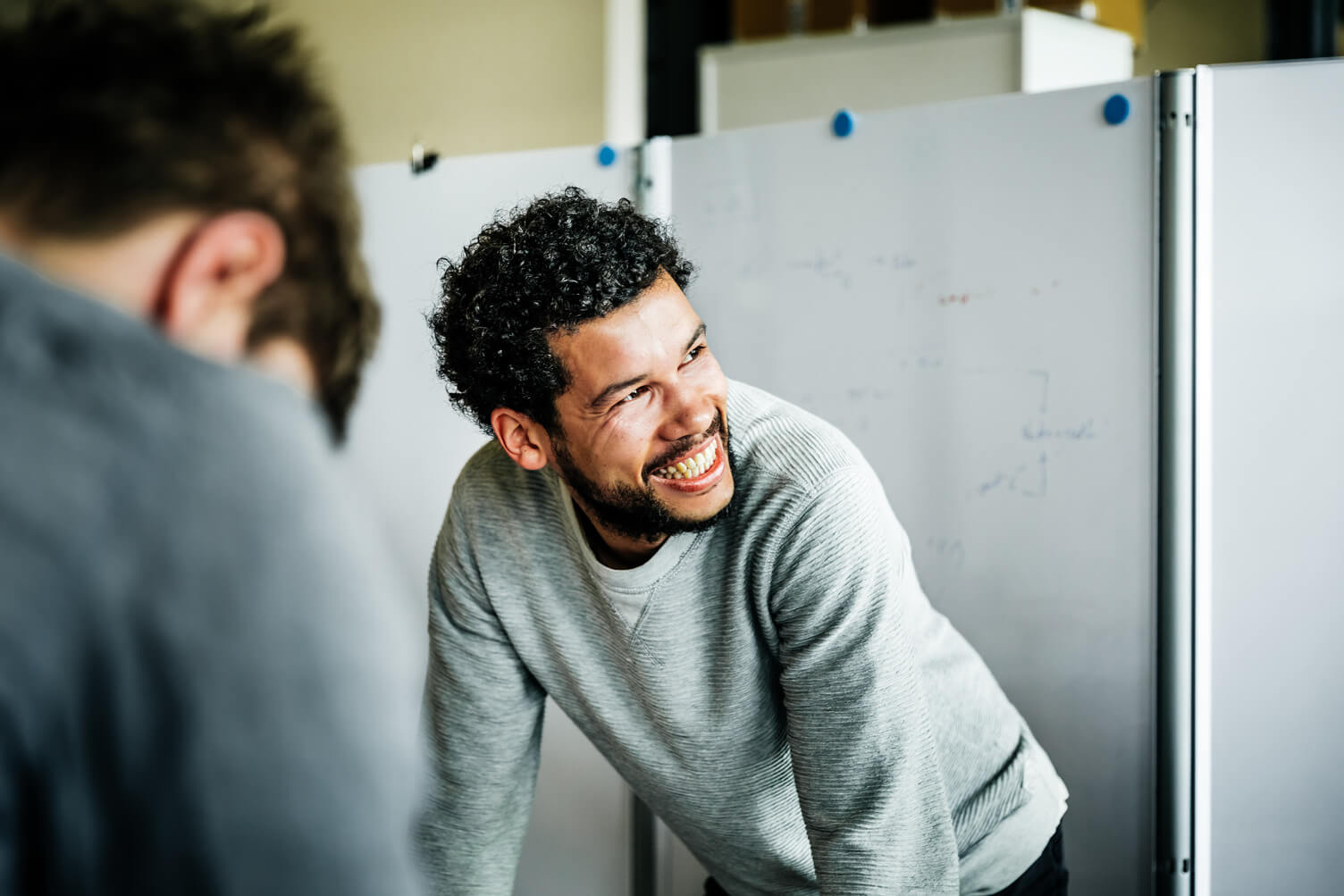 Portrait of casual businessman during meeting