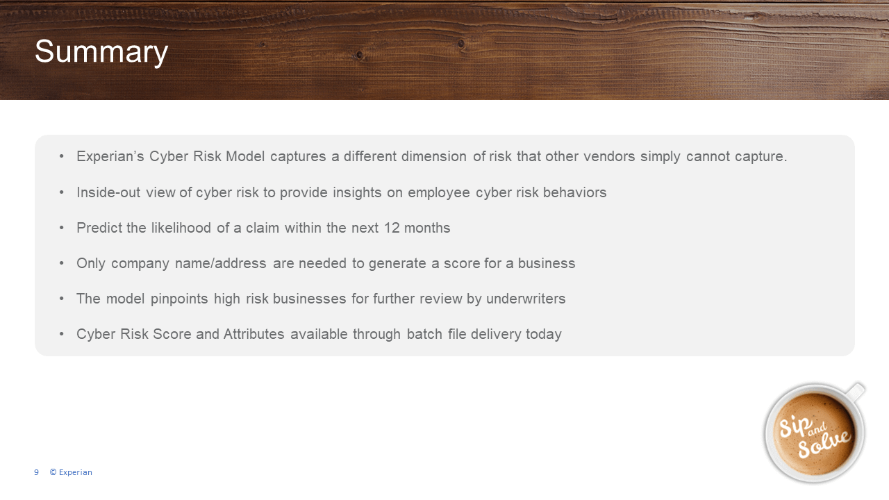 A summary of benefits for the Experian Cyber Risk Model