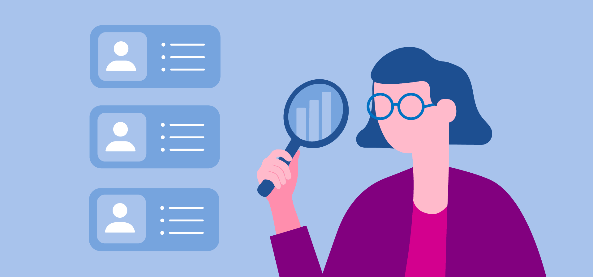 Woman looking through magnifying glass