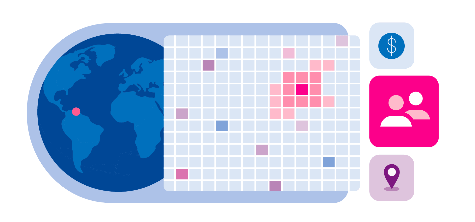 Globe with a 250 by 250 meter grid showing hot spots
