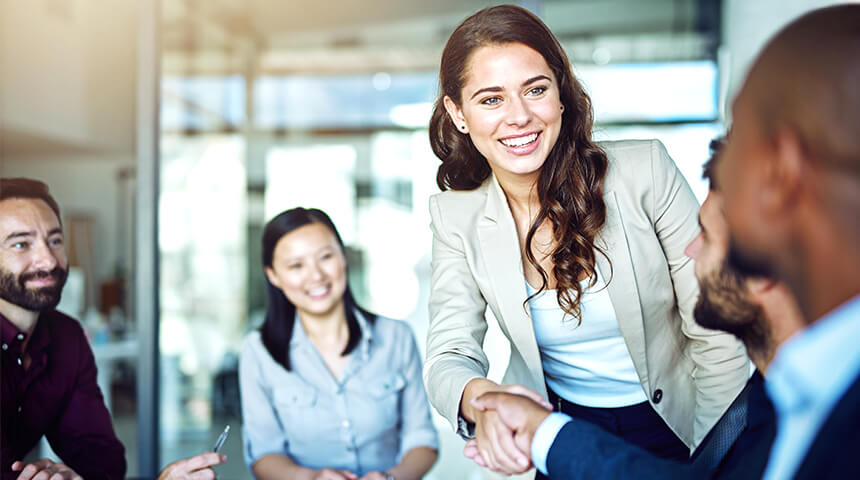 business woman shaking hand with rental partner