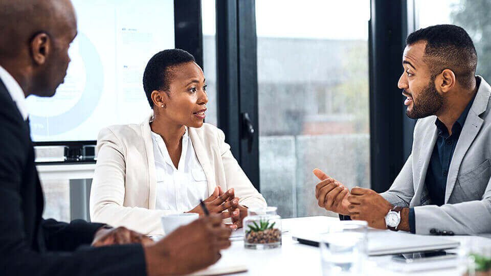 People discussing in a meeting