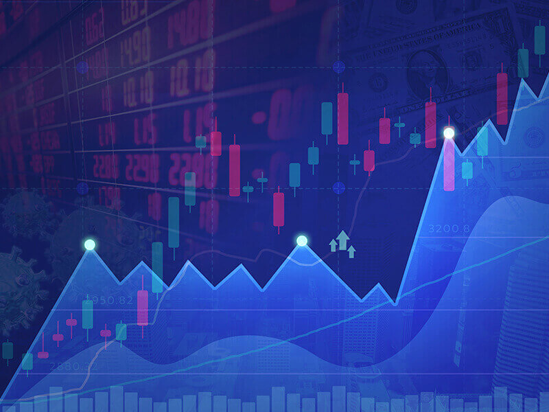 Abstract financial chart with uptrend line