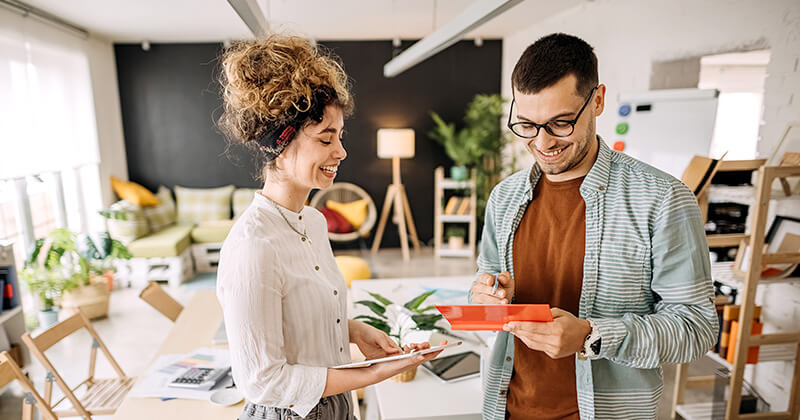 Man and woman working together