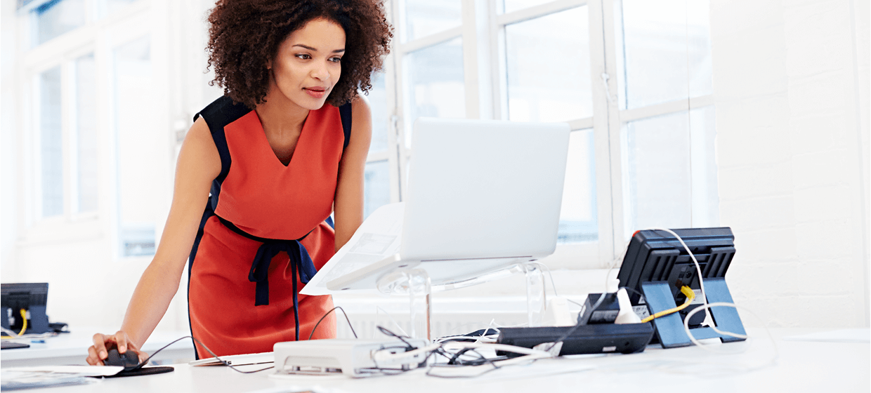 business woman looking at her computer