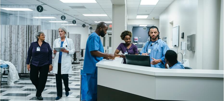 Group of nurses and doctors in a hospital